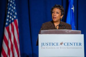 U.S. Attorney General Loretta Lynch addresses attendees at the joint 2015 JHMCH and SCA conferences. 