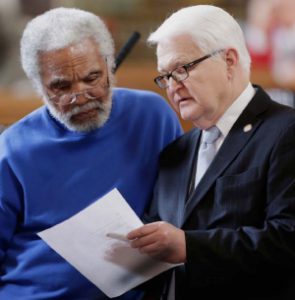 Nebraska Sen. Bill Avery, right, reviewed a document with Sen. Ernie Chambers during debate in 2013 on an election bill. Avery sponsored legislation this year that would prohibit public employers from asking about a job applicant’s criminal past until they establish whether the applicant meets minimum job requirements.