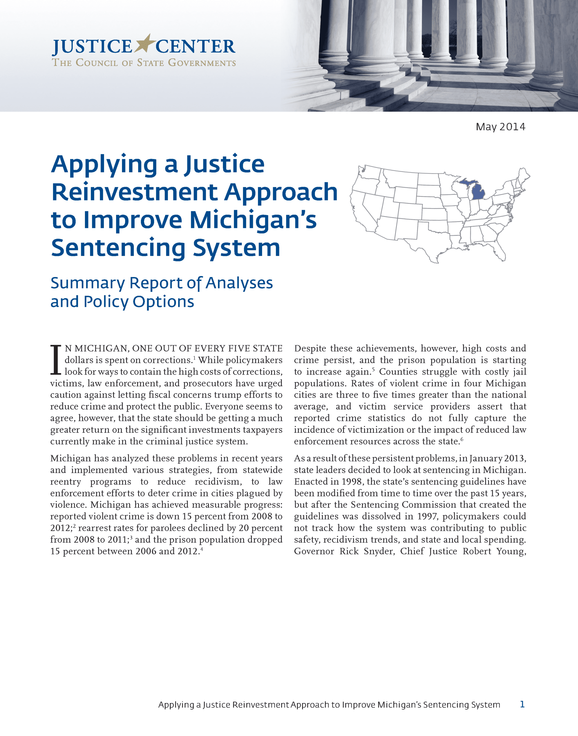 Applying a Justice Reinvestment Approach to Improve Michigan’s