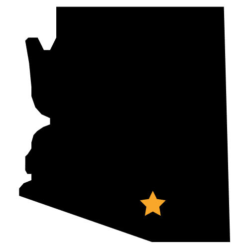 Black image of Arizona with a star over Tucson.