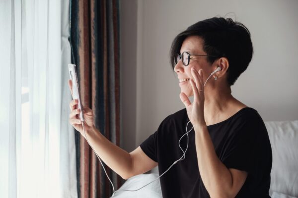 Woman pictured having a video call
