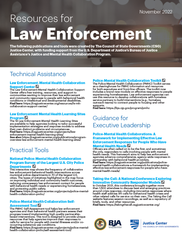 Resources for Law Enforcement - CSG Justice Center - CSG Justice Center