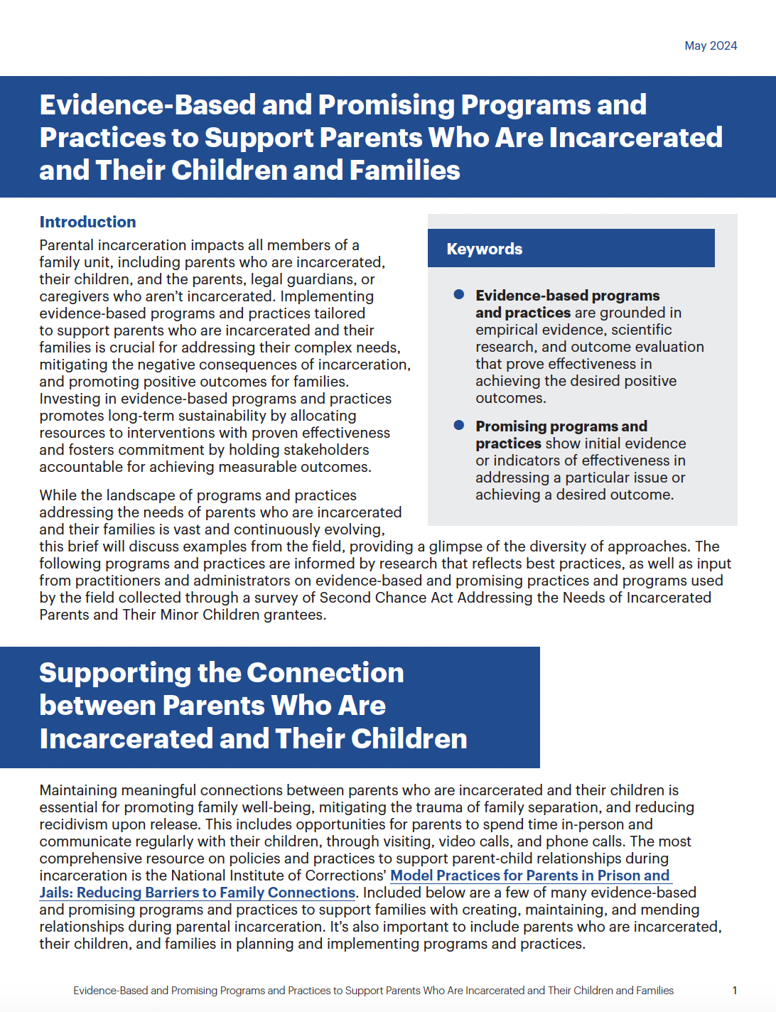 Evidence-Based and Promising Programs and Practices to Support Parents Who  Are Incarcerated and Their Children and Families - CSG Justice Center