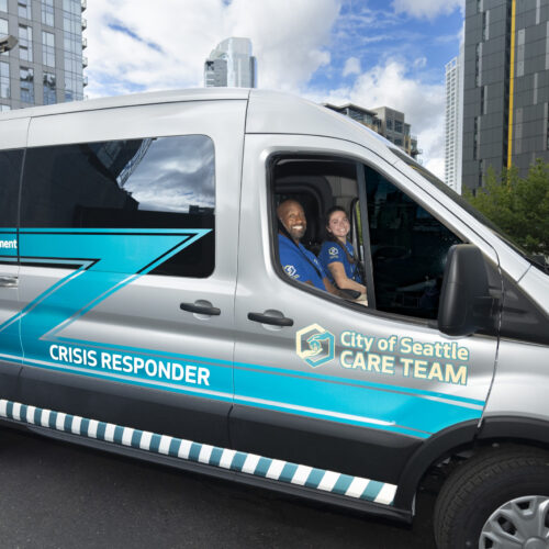 People in front of Seattle CARE TEAM Crisis Response van