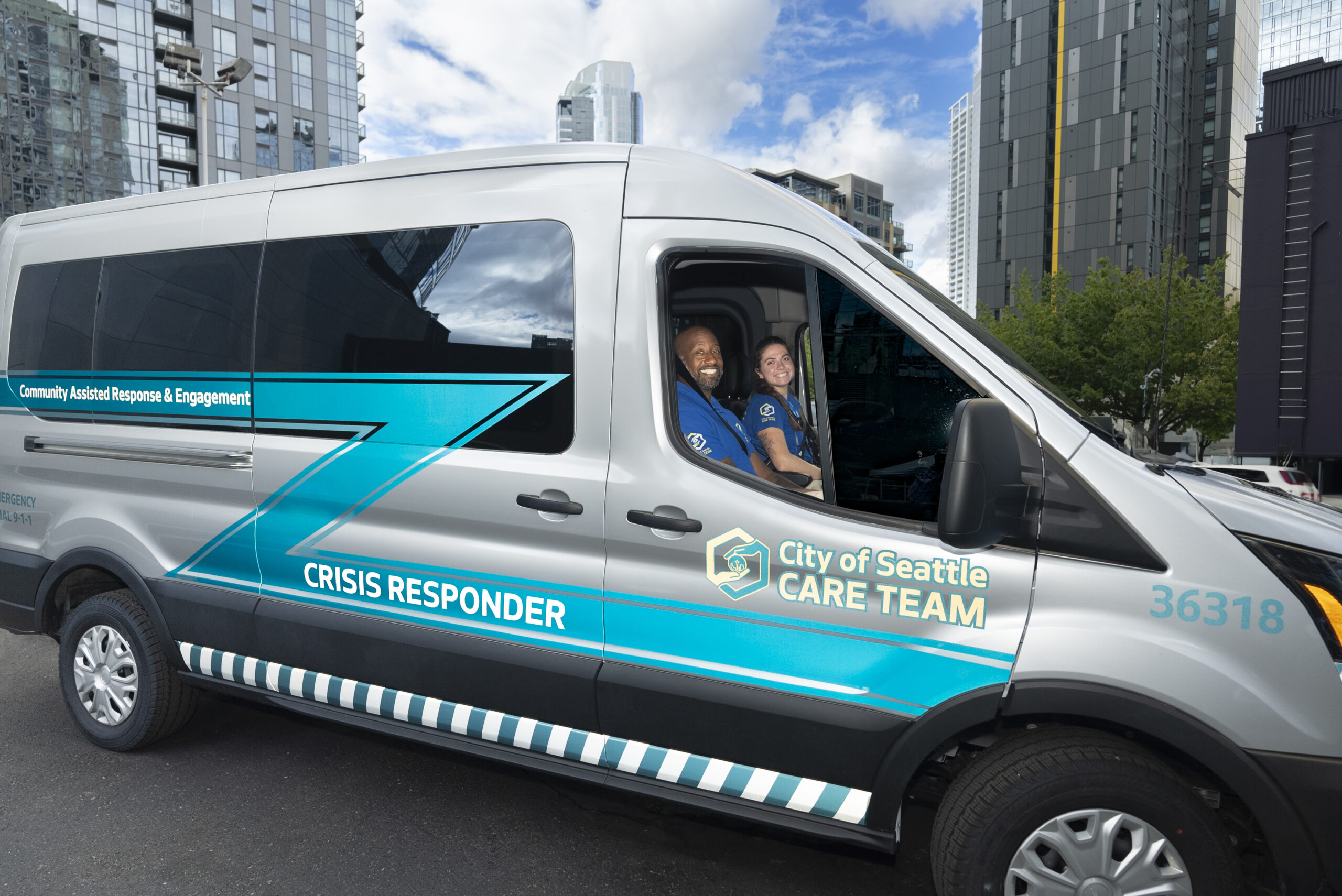 People in front of Seattle CARE TEAM Crisis Response van