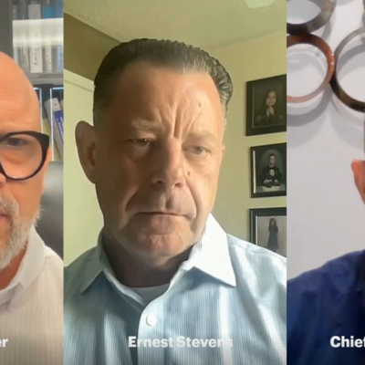 Dr. Jason Miller, Ernie Stevens, and Andrew Estrada on a virtual video call.